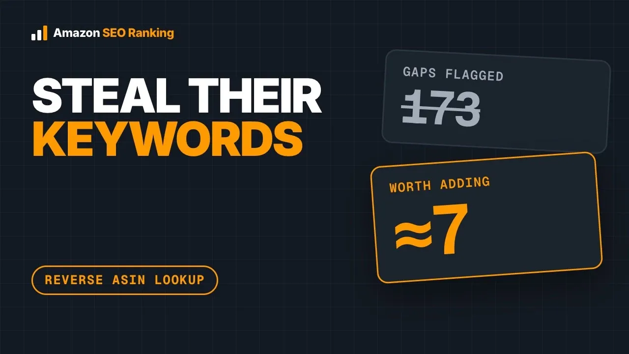 Amazon competitor keywords reverse ASIN lookup: 173 gaps flagged, about 7 worth adding