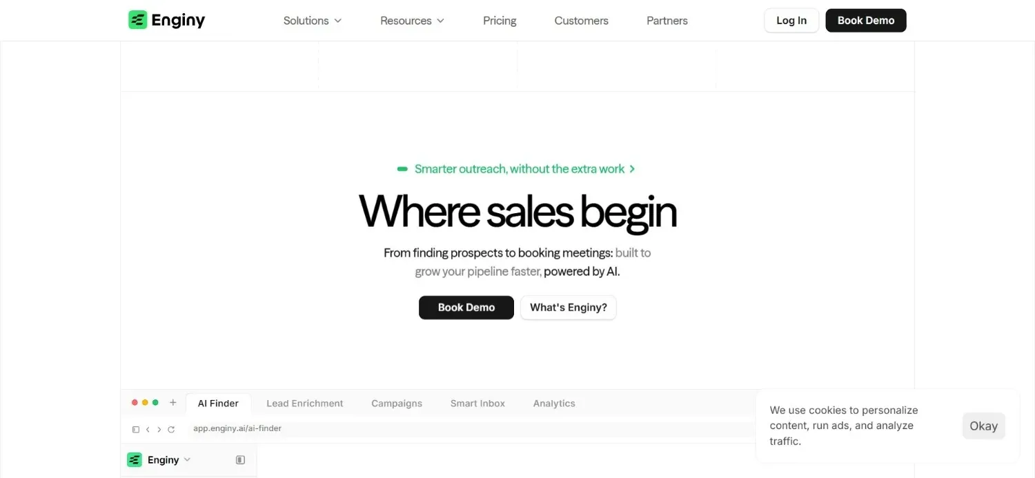 Enginy homepage, one of the best email enrichment tools in 2026