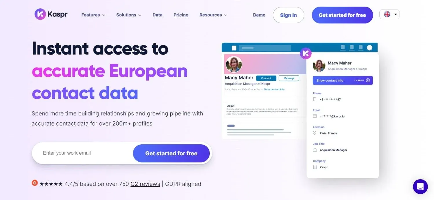 Kaspr homepage, one of the best email enrichment tools in 2026