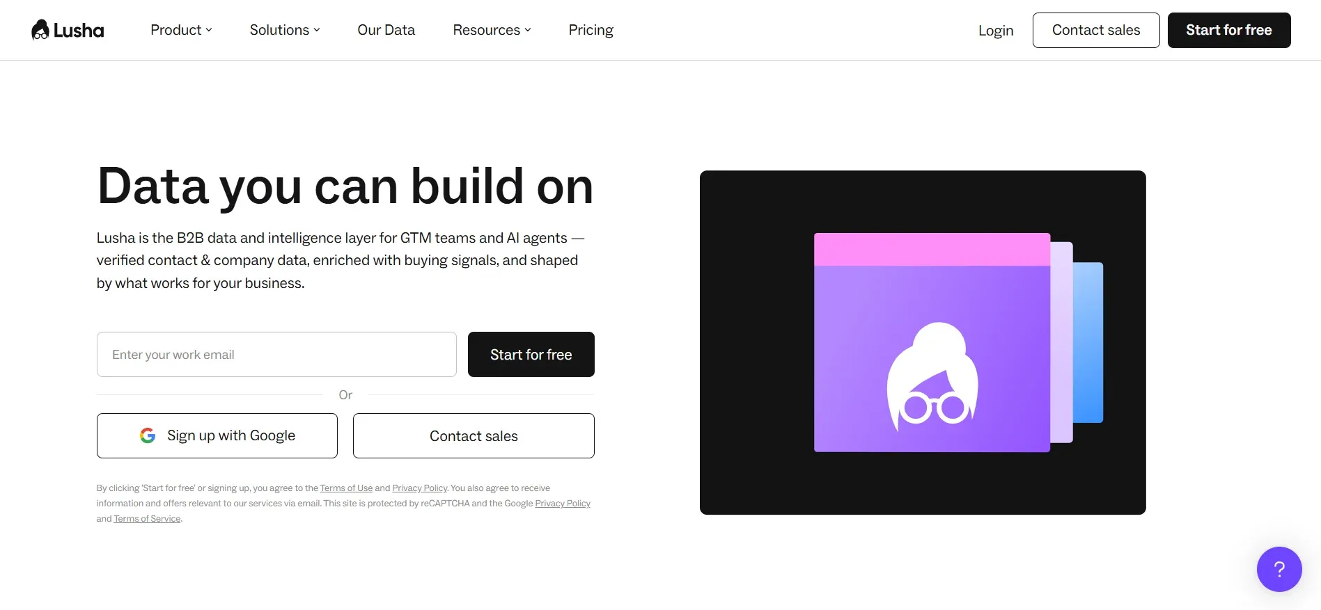 Lusha homepage, one of the best email enrichment tools in 2026