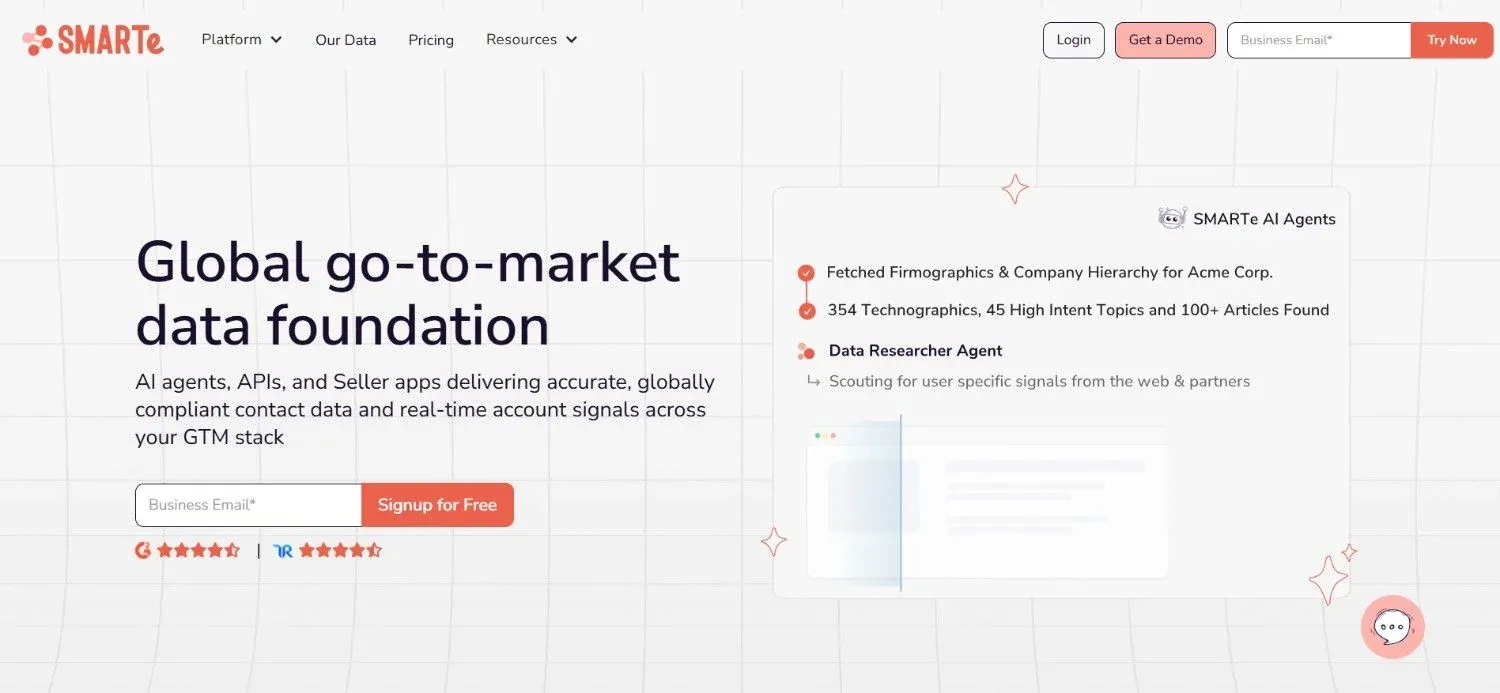 SMARTe homepage, one of the best email enrichment tools in 2026