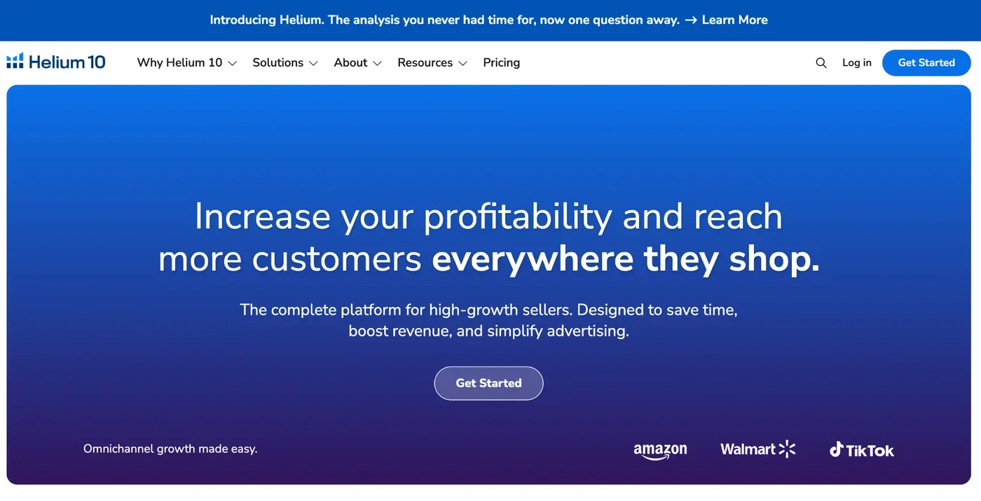 Helium 10 homepage